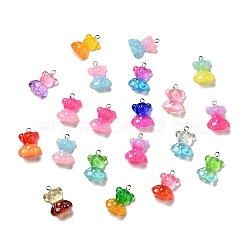 Transparent & Opaque Resin Pendants, Two Tones Bear Charm, with Platinum Tone Iron Loops and Glitter Powder, Mixed Color, 25.5x18x8mm, Hole: 2x2.5mm(RESI-G043-C03)