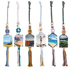6Pcs 6 Colors Flower Cotton Braided Photo Holder Pendant Decorations, for Interior Car Mirror Hanging Decorations, Mixed Color, 460x30x17.5mm, 1pc/color(HJEW-GL0001-12)