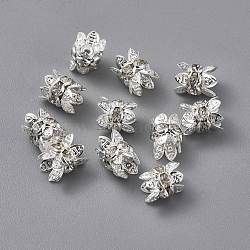 Brass Rhinestone Bead Caps, Cap Spacer, Silver Color Plated, Clear, Size: about 6mm in diameter, 7.5mm long, hole: 0.6mm(X-RB-Q022-S)