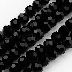 Transparent Glass Bead Strands, Imitate Austrian Crystal, Faceted(32 Facets), Round, Black, 4mm, Hole: 1mm, about 96~100pcs/strand, 14~14.5 inch(GLAA-G013-4mm-71)