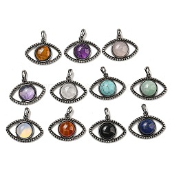 Natural & Synthetic Mixed Gemstone Pendants, Alloy Eye Charms, Antique Silver, Cadmium Free & Lead Free, Mixed Dyed and Undyed, 26x35.5x7mm, Hole: 7mm(G-G147-07AS)