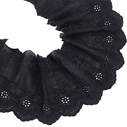 US 4.7~5 Yards Cotton Embroidery Flower Ribbons, Flat, Black, 6-1/4 inch(160mm)(OCOR-MA0001-03A)