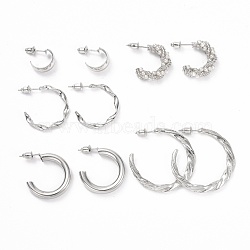 C-shape Stud Earrings, Imitation Pearl Beads Half Hoop Earrings, Alloy Open Hoop Earrings for Women, Platinum, 13~35.5x3~7mm, Pin: 0.8mm, 5 pairs/set(EJEW-D277-15P)