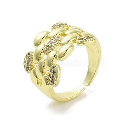 Brass Pave Cubic Zirconia Open Cuff Rings, Oval, Real 18K Gold Plated, US Size 7 1/2(17.7mm)(RJEW-M170-17G)