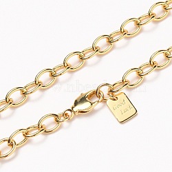 Brass Cable Chain Necklaces, with Lobster Claw Clasps, Long-Lasting Plated, Word Good Luck, Real 18K Gold Plated, 24-3/8 inch(61.8cm)(NJEW-H206-15G)