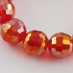 Electroplate Glass Bead Strands, AB Color Plated, Faceted(96 Facets), Round, Red, 10mm, Hole: 1mm, about 72pcs/strand, 26 inch(EGLA-R040-10mm-01)