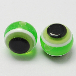 Round Evil Eye Resin Beads, Light Green, 10x9mm, Hole: 1.8~2mm(RESI-R159-10mm-03)