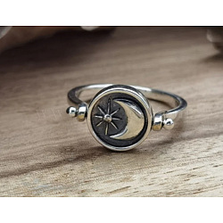 Zinc Alloy Finger Two Sided Rotatable Finger Rings, Oval & Sun & Moon, Fidget Spinner Rings for Calming Worry Meditation, Platinum, US Size 7(17.3mm)(FS-WG6AB10-02)