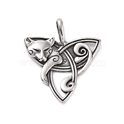 304 Stainless Steel Pendants, Trinity Knot with Fox, Antique Silver, 48x41.5x3mm, Hole: 5x10mm(STAS-J039-03AS)