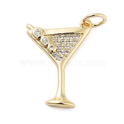 Rack Plating Brass Micro Pave Cubic Zirconia Pendants, Cadmium Free & Lead Free, Long-Lasting Plated, Martini Charms, Wine Glass Charms, with Jump Ring, Real 18K Gold Plated, 18x13x2mm, Hole: 3.5mm(KK-NH0003-02G)