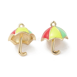 3D Brass Enamel Pendants, Real 16K Gold Plated, Umbrella Charms, Colorful, 16x13.5x13mm, Hole: 1.2mm(KK-M240-20G)