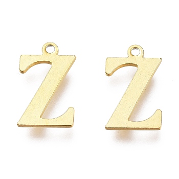 Vacuum Plating  304 Stainless Steel Charms, Laser Cut, Alphabet, Golden, Letter.Z, 12.5x7.5x0.8mm, Hole: 1mm