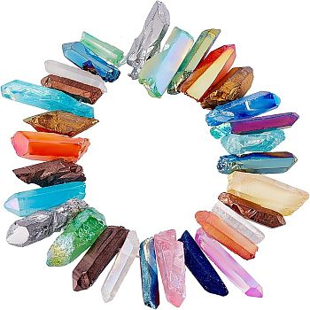 Electroplated Natural Quartz Crystal Bead Strands, Nuggets, Dyed, 13~35x4~6x4~9mm, Hole: 1.5mm, about 22~25pcs/strand, 7.3 inch, 1strand/box