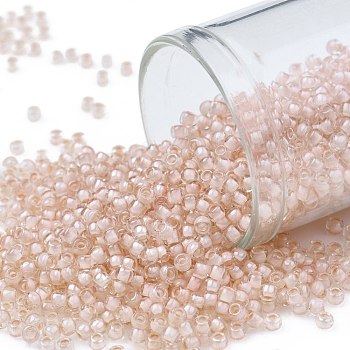 TOHO Round Seed Beads, Japanese Seed Beads, (1068) Pale Blush Pink Lined Crystal, 11/0, 2.2mm, Hole: 0.8mm, about 1110pcs/bottle, 10g/bottle