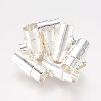Brass Locking Tube Magnetic Clasps, Column, Silver, 15x7mm, Hole: 4.8mm