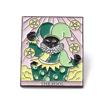 The Fool Word Enamel Pin, Cat Tarot Alloy Badge for Backpack Clothes, Electrophoresis Black, Player Pattern, 30.5x25.5x1.5mm, Pin: 1mm