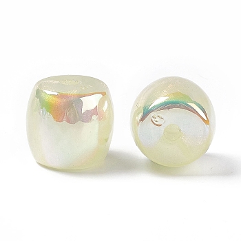Opaque Acrylic Beads, AB Color, Macaron Color, Barrel, Yellow, 15.5x16.5mm, Hole: 3mm