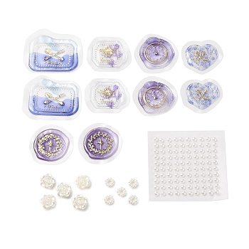 DIY Scrapbooking Tool Sets, Including Resin Wax Seal Stickers, Plastic Pearl Stickers and Flower Ring Plastic Beads, Thistle, 32~38x33.5~45x1.5~2mm