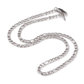 Men's 304 Stainless Steel Figaro Chain Necklace, with Lobster Claw Clasps, Stainless Steel Color, 20 inch(51cm)