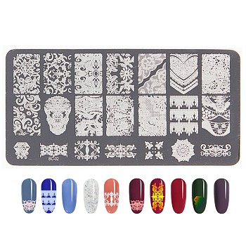 Lace Flower Stainless Steel Nail Art Stamping Plates, Nail Image Templates, Template Tool, Rectangle, Stainless Steel Color, 12x6cm