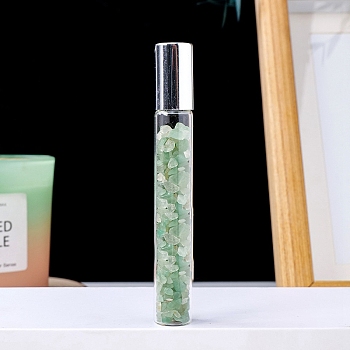 Natural Fluorite Chip Bead Roller Ball Bottles, with Cover, SPA Aromatherapy Essemtial Oil Empty Glass Bottle, 10.7cm