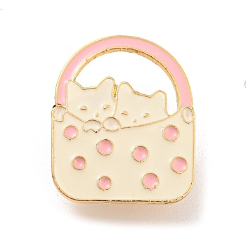 Cartoon Style Cat Enamel Pins, Light Gold Alloy Badge for Women, Bag, 31.5x26x1.5mm