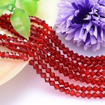 Faceted Imitation Austrian Crystal Bead Strands, Grade AAA, Bicone, Red, 10x10mm, Hole: 0.9~1mm, about 40pcs/strand, 15.7 inch