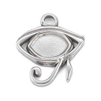 304 Stainless Steel Pendant Cabochon Settings, Eye of Ra, Religion, Stainless Steel Color, Tray: 9.5x6.5mm, 20x18x2mm, Hole: 2mm
