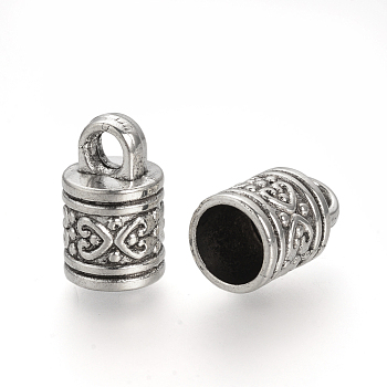 Tibetan Style Alloy Cord Ends, End Caps, Cadmium Free & Lead Free, Column, Antique Silver, 16x10mm, Hole: 4mm, Inner Diameter: 8mm, about 430pcs/1000g