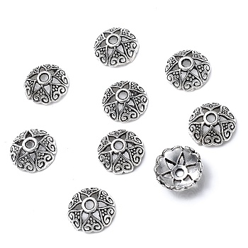 Alloy Bead Cap, 6-Petal, Flower, Antique Silver, 8mm, 50pcs/bag