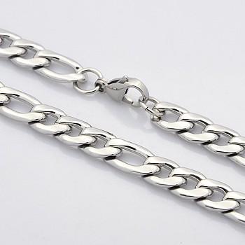 Trendy Unisex 304 Stainless Steel Curb Chain Twisted Chain Necklaces, with Lobster Clasps, Stainless Steel Color, 21.65 inch(55cm), 9mm