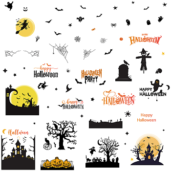 8 Sheets 8 Styles PVC Waterproof Wall Stickers, Self-Adhesive Decals, for Window or Stairway Home Decoration, Rectangle, Halloween Themed Pattern, 200x145mm, about 1 sheet/style