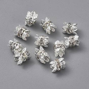 Brass Rhinestone Bead Caps, Cap Spacer, Silver Color Plated, Clear, Size: about 6mm in diameter, 7.5mm long, hole: 0.6mm