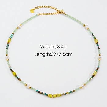 Elegant Handmade Titanium Steel Necklaces, Natural Stone & Pearl & Acrylic Beaded Necklaces, Colorful, 15.35 inch(39cm)