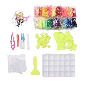 DIY 30 Colors 6000Pcs 4mm PVA Round Water Fuse Beads Kits for Boys, Including Scraper Knife, Spray Bottle, Pattern Paper, Pen and Template, Keychain & Accessories Making