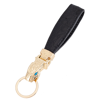 CHGCRAFT 1Pcs PU Leather Keychain, with Zinc Alloy Findings & Ring, Light Gold, 15.2x2.15cm