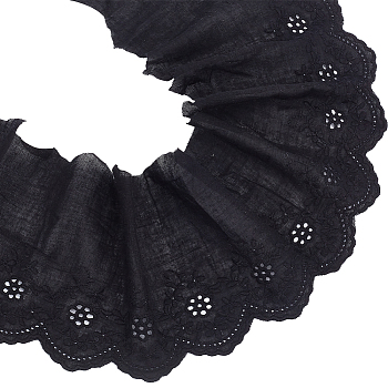 US 4.7~5 Yards Cotton Embroidery Flower Ribbons, Flat, Black, 5-5/8~6 inch(142~152mm)
