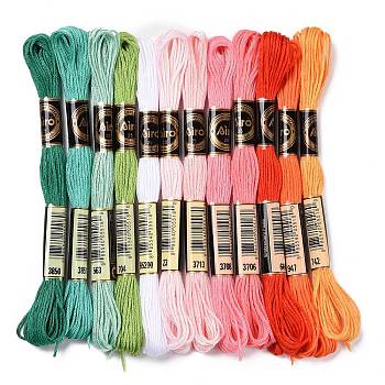 12 Skeins 12 Colors 6-Ply Polyester Embroidery Floss, Cross Stitch Threads, Summer Color Series, Mixed Color, 0.5mm, about 8.75 Yards(8m)/Skein, 12 skeins/set