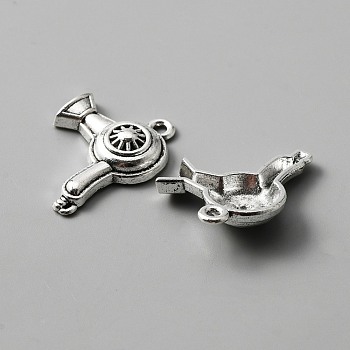 Tibetan Style Alloy Pendants, Hair Dryer Charms, Antique Silver, 26x19x5.5mm, Hole: 1.8mm