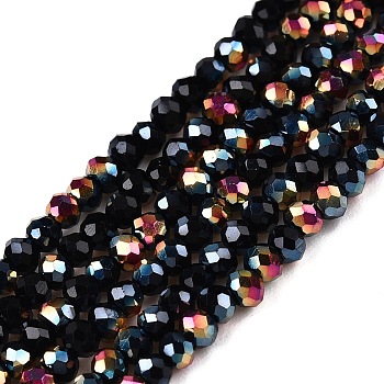 Electroplate Glass Beads Strands, Half Rainbow Plated, Faceted, Rondelle, Black, 2.5x2mm, Hole: 0.4mm, about 154~161pcs/strand, 12.3~12.48 inch(31.5~32cm), about 90~100 strands/set