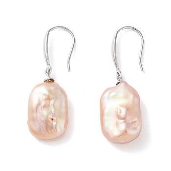 Natural Pearl Dangle Earrings for Women, with Sterling Silver Pins, PeachPuff, 33~35x11~11.5mm