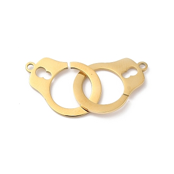 Ion Plating(IP) 304 Stainless Steel Pendants, Pair of Handcuffs Charm, Real 14K Gold Plated, 32x14x2mm, Hole: 1.4mm