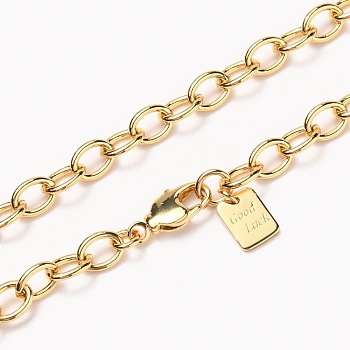 Brass Cable Chain Necklaces, with Lobster Claw Clasps, Long-Lasting Plated, Word Good Luck, Real 18K Gold Plated, 24-3/8 inch(61.8cm)
