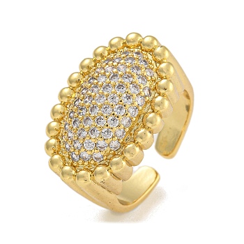 Oval Brass Micro Pave Cubic Zirconia Cuff Rings, Wide Band Rings, Real 18K Gold Plated, 15mm