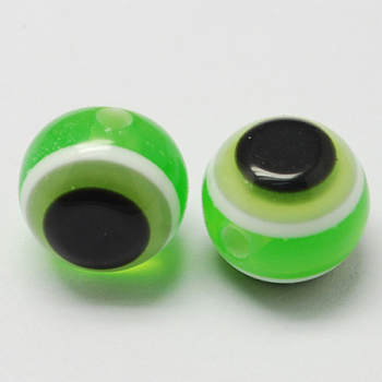 Round Evil Eye Resin Beads, Light Green, 10x9mm, Hole: 1.8~2mm