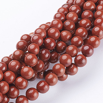 Natural Red Jasper Round Beads Strands, FireBrick, 6mm, Hole: 0.8mm, about 65pcs/strand, 15 inch