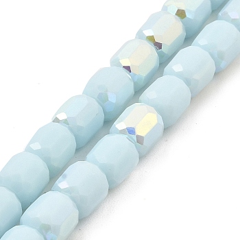 Frosted Imitation Jade Glass Beads Strands, AB Color Plated, Faceted, Column, Light Cyan, 8.5x8mm, Hole: 1.5mm, about 68pcs/strand, 22.64''(57.5cm)
