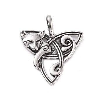 304 Stainless Steel Pendants, Trinity Knot with Fox, Antique Silver, 48x41.5x3mm, Hole: 5x10mm