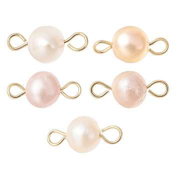 Natural Cultured Freshwater Pearl Connector Charms, Nuggets Links, with Golden Tone 304 Stainless Steel Double Loops, Seashell Color, 13.5~14x5~7x4.5~5mm, Hole: 1.8~2.8mm