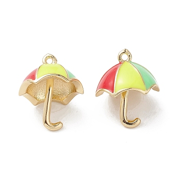 3D Brass Enamel Pendants, Real 16K Gold Plated, Umbrella Charms, Colorful, 16x13.5x13mm, Hole: 1.2mm